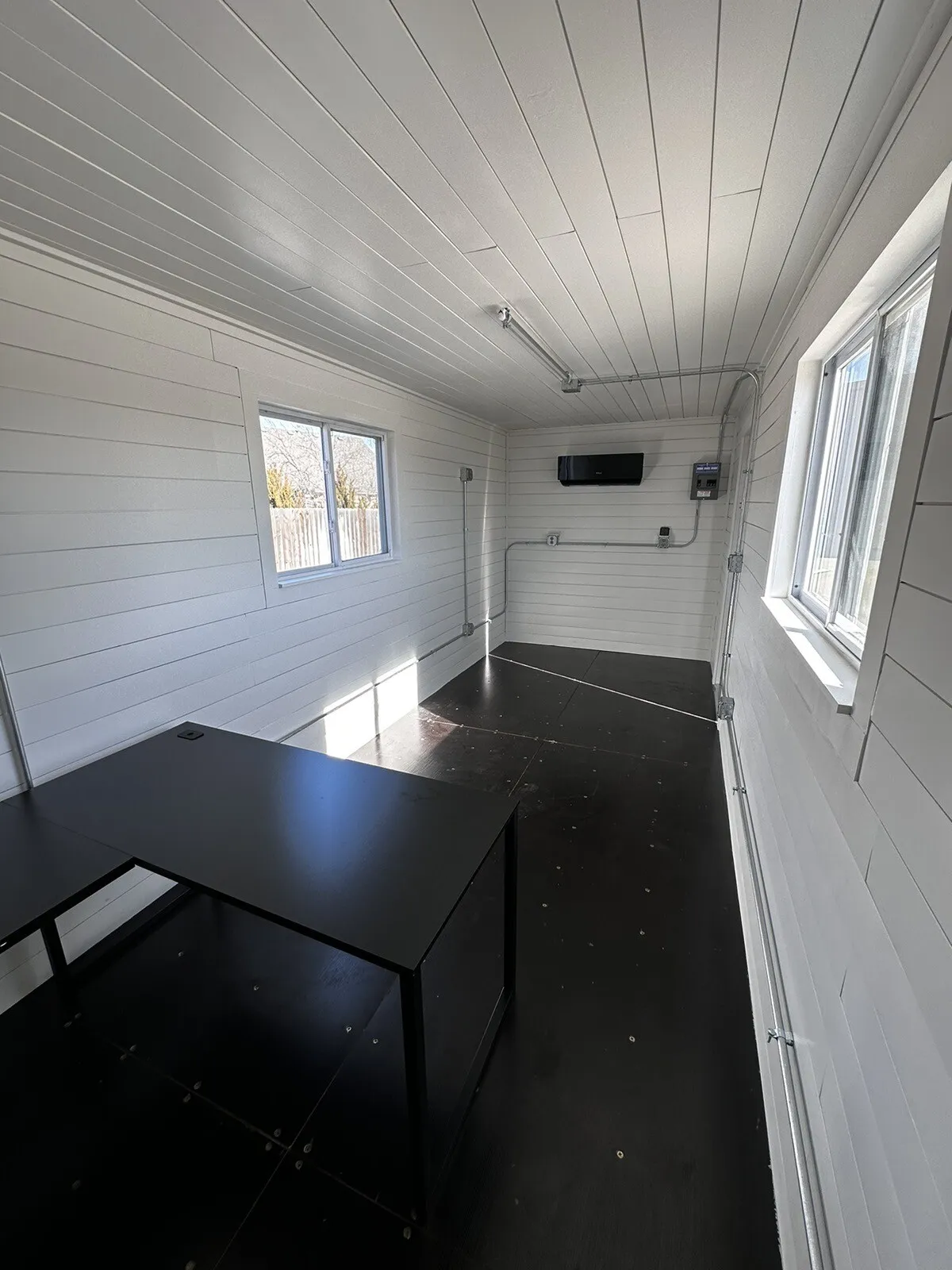 20 ft 20’ slate gray shiplap 120v shipping container office minisplit 20 ft 20’ slate gray shiplap 120v shipping container office minisplit