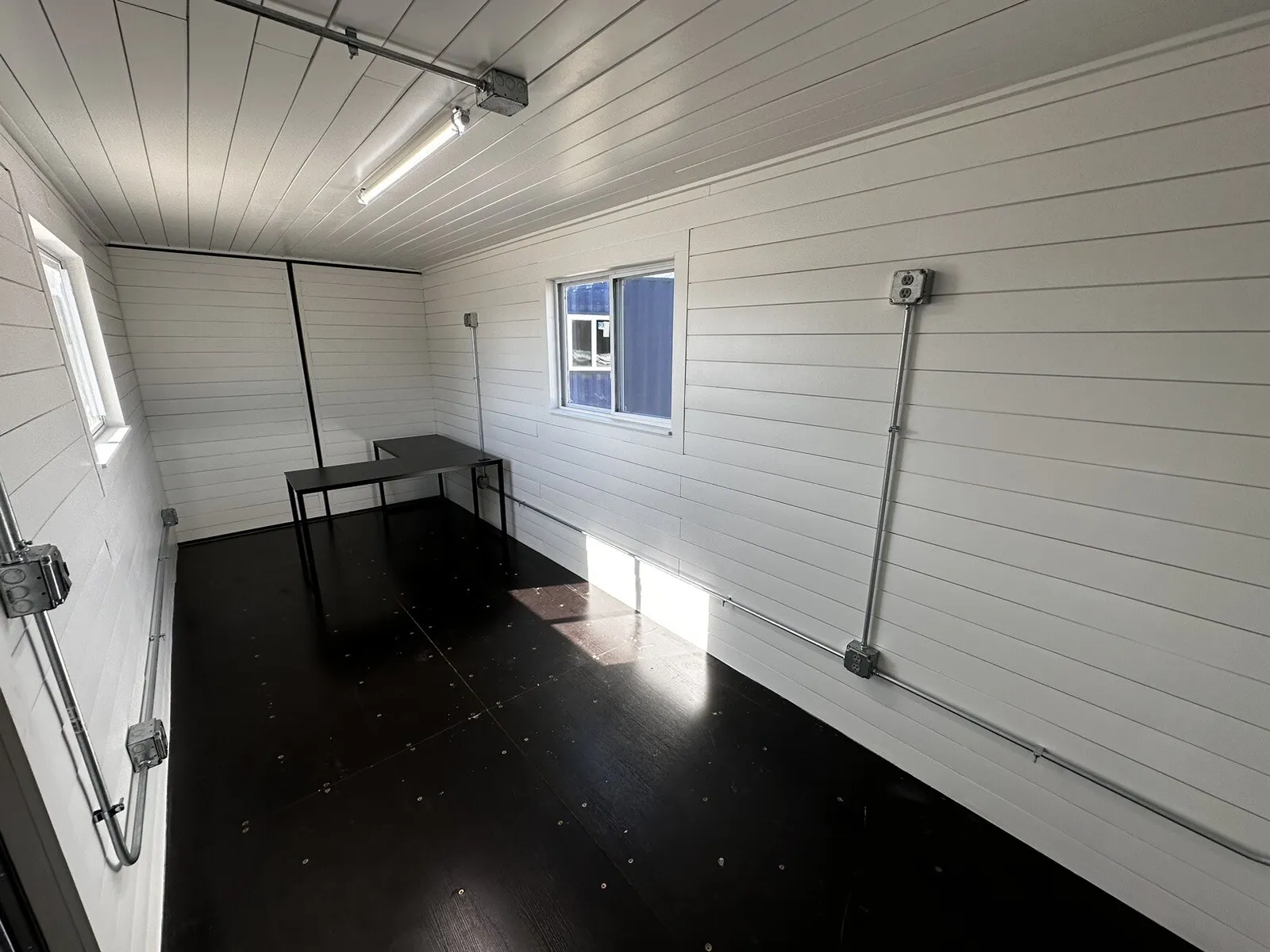 20 ft 20’ slate gray shiplap 120v shipping container office minisplit 20 ft 20’ slate gray shiplap 120v shipping container office minisplit